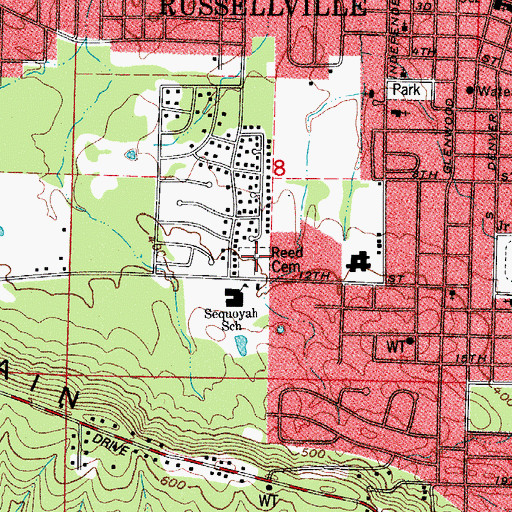 Topographic Map of Reed Cemetery, AR