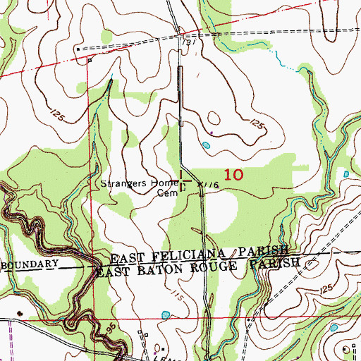 Topographic Map of Strangers Home Cemetery, LA