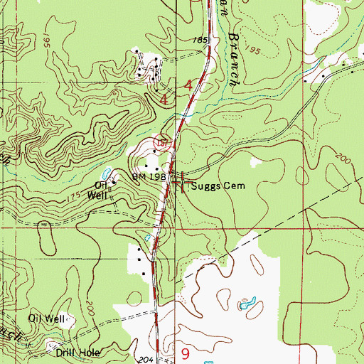 Topographic Map of Suggs Cemetery, LA
