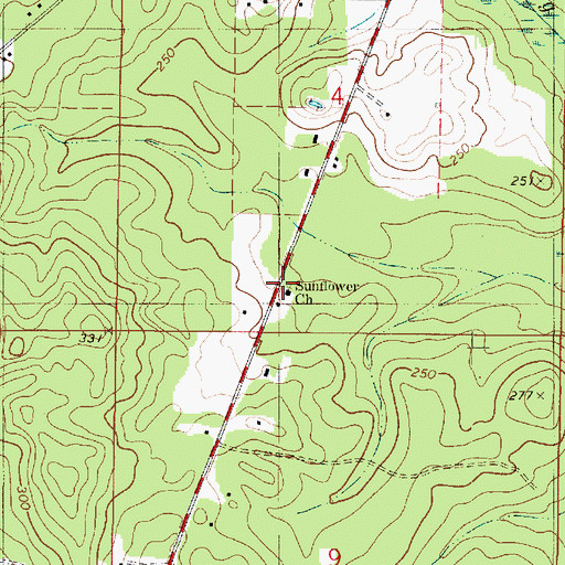 Topographic Map of Sunflower Church, LA
