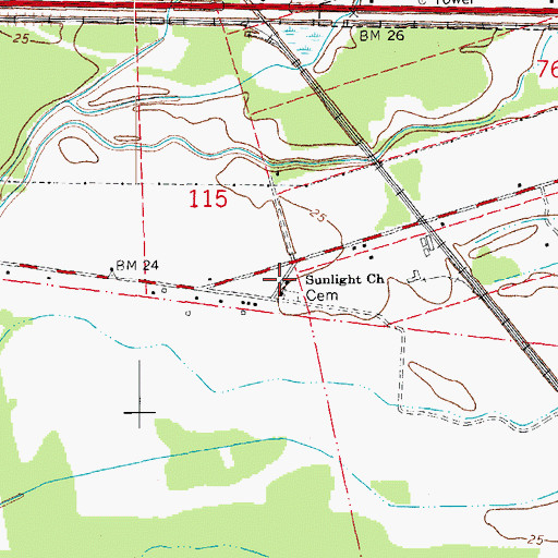 Topographic Map of Sunlight Church, LA