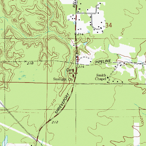 Topographic Map of Sunlight Church, LA