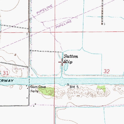 Topographic Map of Sutton Slip, LA