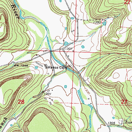 Topographic Map of Reese Cemetery, AR