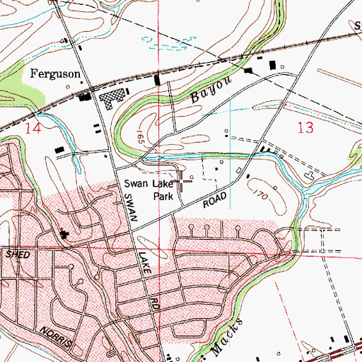 Topographic Map of Swan Lake Park, LA
