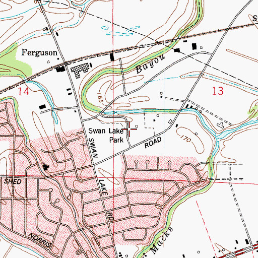 Topographic Map of Swan Lake Park, LA