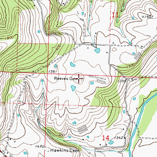 Topographic Map of Reeves Cemetery, AR