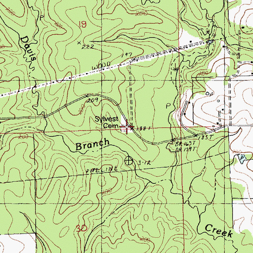 Topographic Map of Sylvest Cemetery, LA