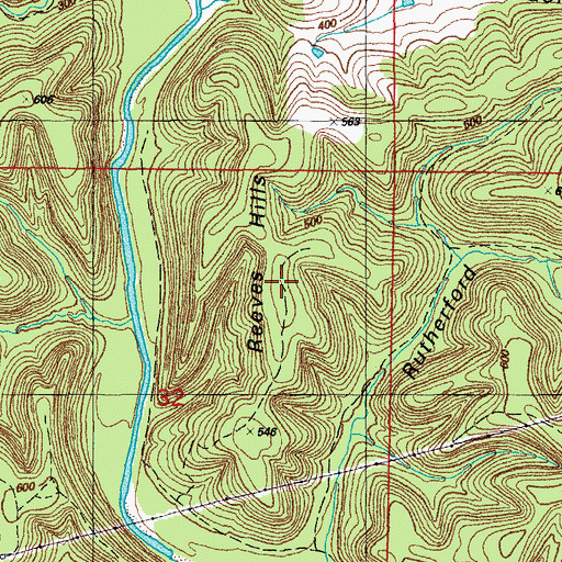 Topographic Map of Reeves Hills, AR