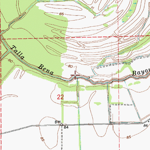 Topographic Map of Talla Bena Bayou, LA