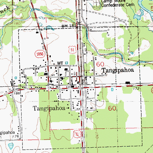 Topographic Map of Tangipahoa, LA