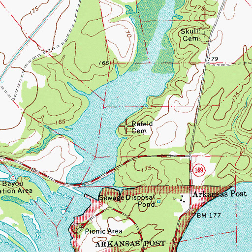 Topographic Map of Refeld Cemetery, AR