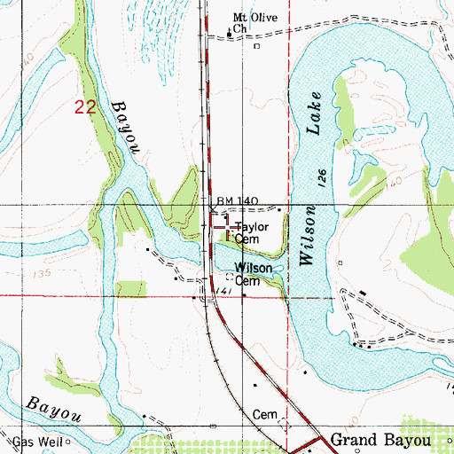 Topographic Map of Taylor Cemetery, LA
