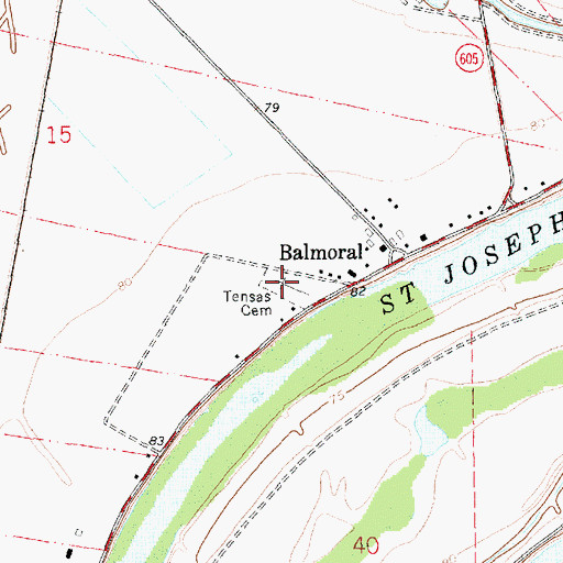 Topographic Map of Tensas Cemetery, LA