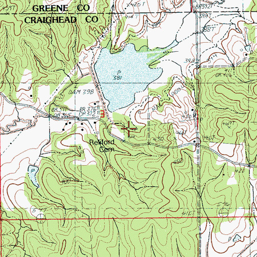 Topographic Map of Reliford Cemetery, AR
