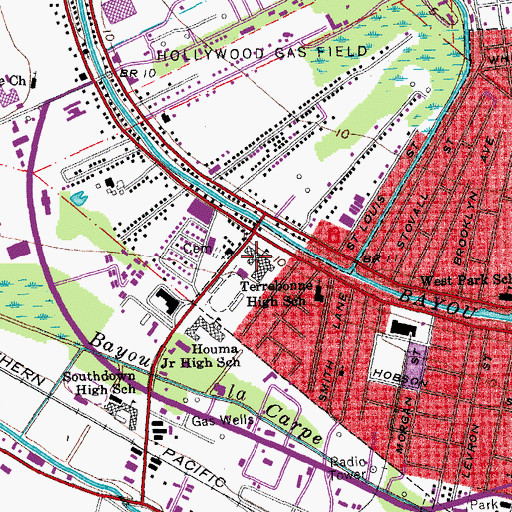 Topographic Map of Terrebonne High School, LA