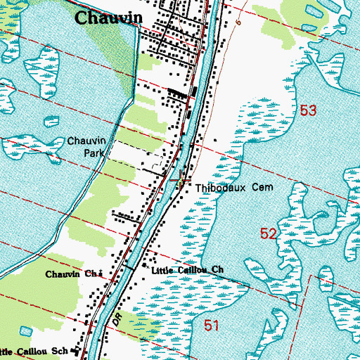 Topographic Map of Thibodaux Cemetery, LA