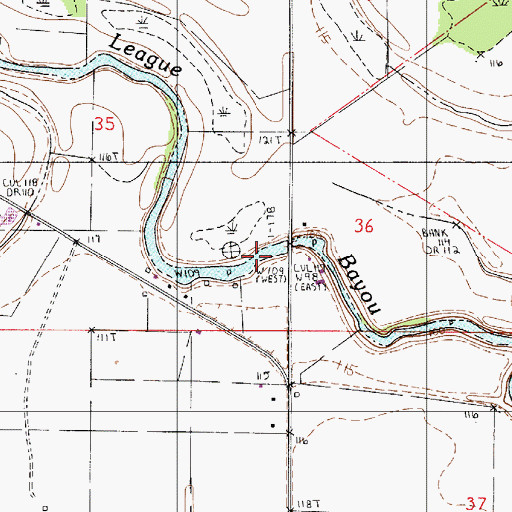 Topographic Map of Three League Bayou, LA