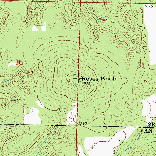Topographic Map of Reves Knob, AR
