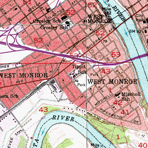 Topographic Map of Tippit School, LA