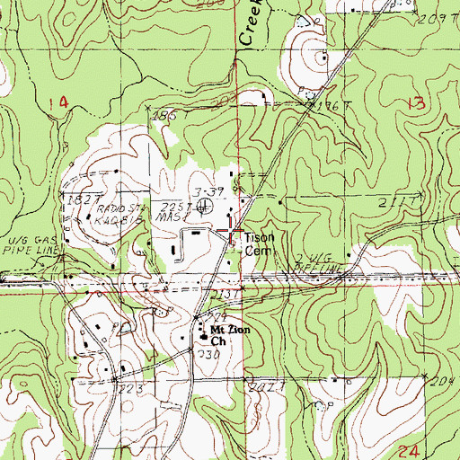 Topographic Map of Tison Cemetery, LA