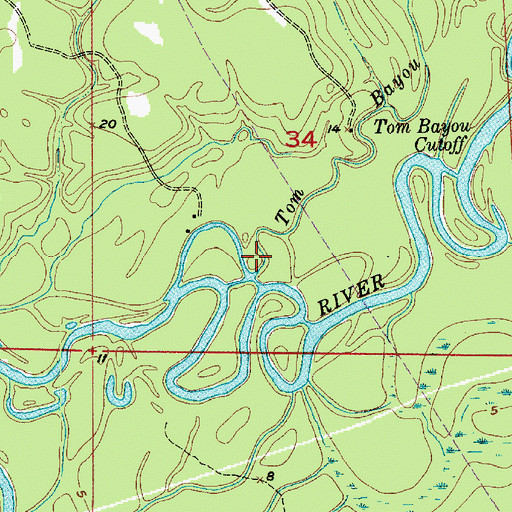 Topographic Map of Tom Bayou, LA