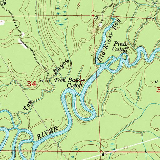 Topographic Map of Tom Bayou Cutoff, LA