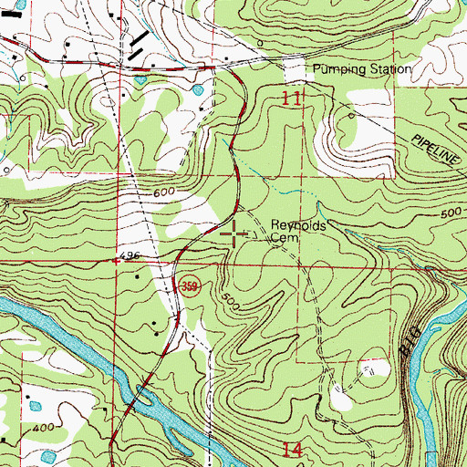 Topographic Map of Reynolds Cemetery, AR