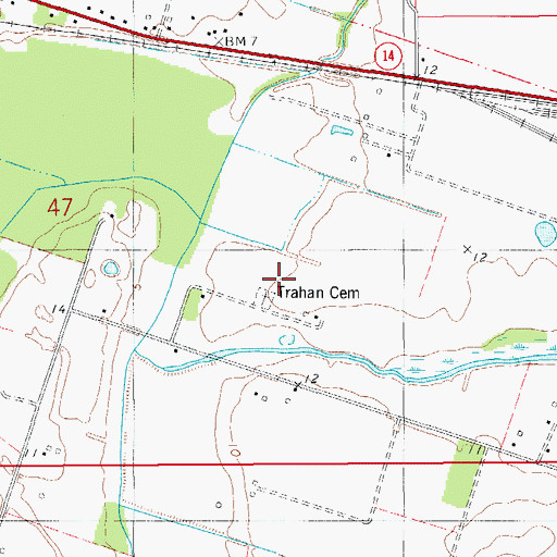 Topographic Map of Trahan Cemetery, LA