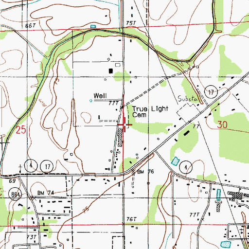 Topographic Map of True Light Cemetery, LA