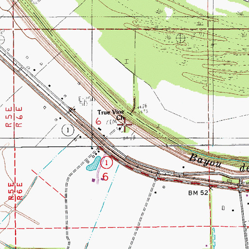 Topographic Map of True Vine Church, LA