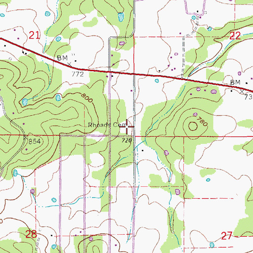 Topographic Map of Rhoads Cemetery, AR