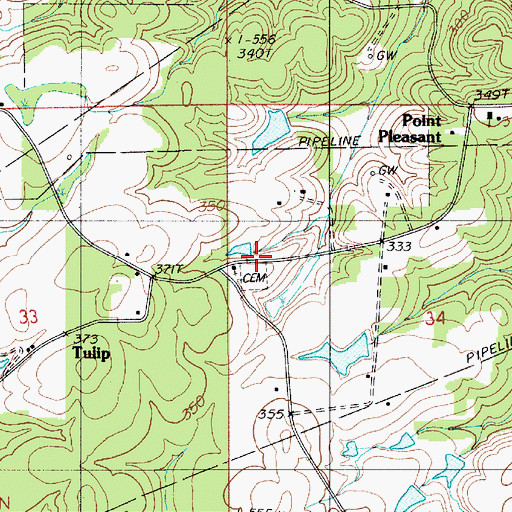 Topographic Map of Tulip Cemetery, LA