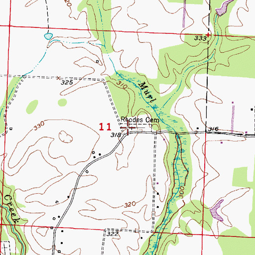 Topographic Map of Rhodes Cemetery, AR