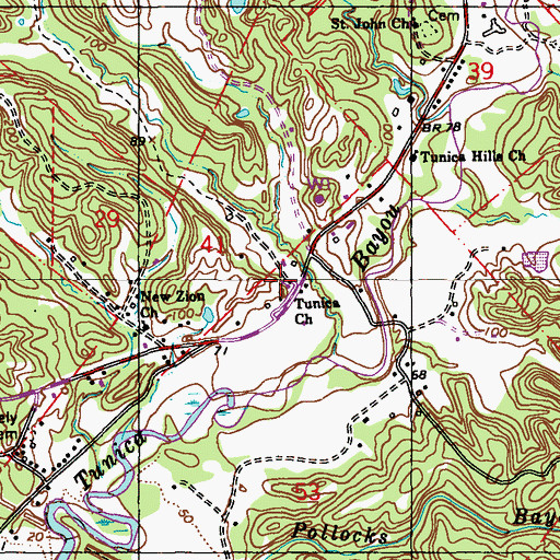 Topographic Map of Tunica Church, LA
