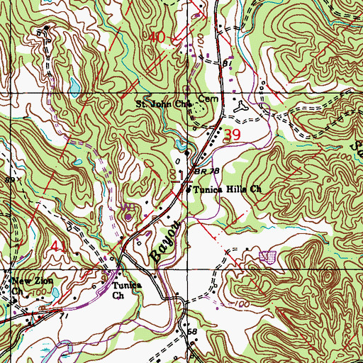 Topographic Map of Tunica Hills Church, LA