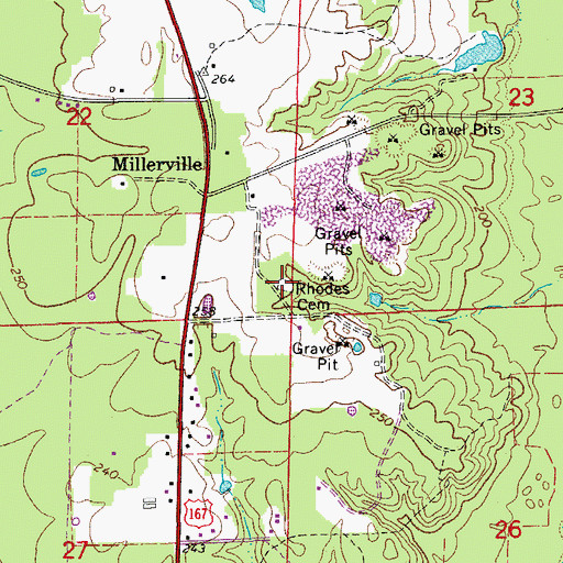 Topographic Map of Rhodes Cemetery, AR