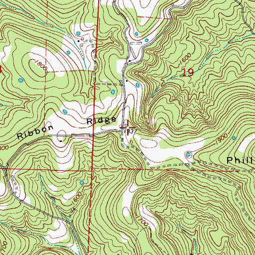 Topographic Map of Ribbon Ridge, AR