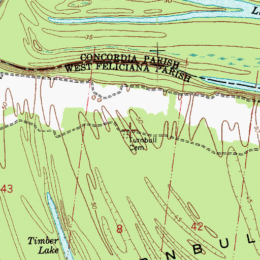 Topographic Map of Turnbull Cemetery, LA