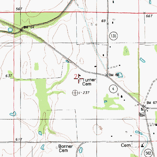 Topographic Map of Turner Cemetery, LA