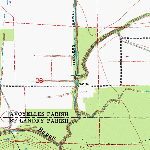 Topographic Map of Turners Bayou, LA