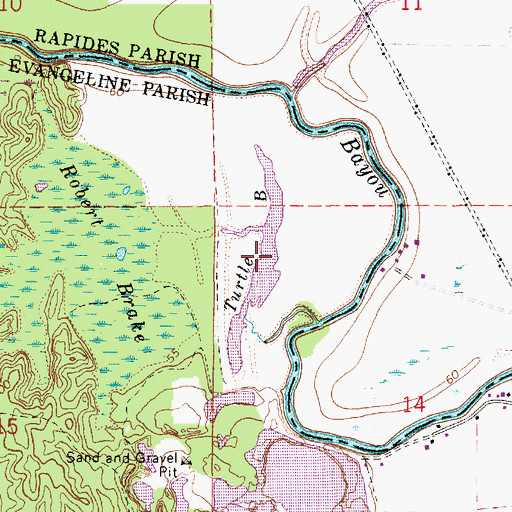 Topographic Map of Turtle Bayou, LA