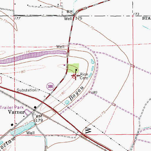 Topographic Map of Rice Cemetery, AR