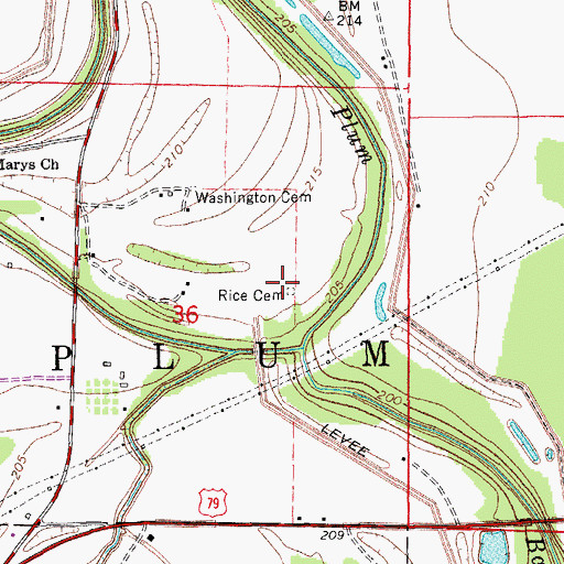 Topographic Map of Rice Cemetery, AR