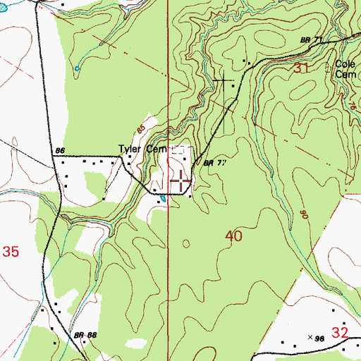 Topographic Map of Tyler Cemetery, LA