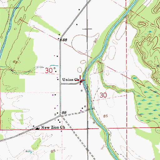 Topographic Map of Union Church, LA