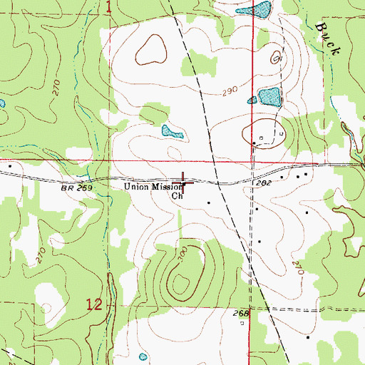 Topographic Map of Union Mission Church, LA