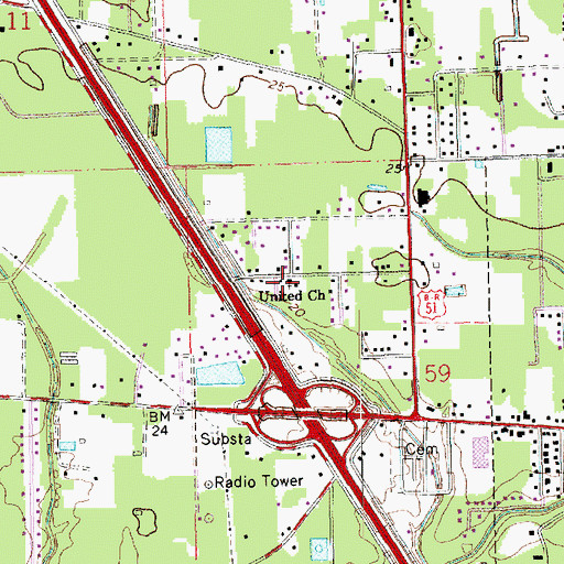 Topographic Map of United Church, LA