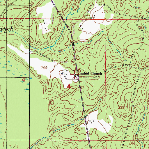 Topographic Map of United Church, LA