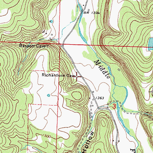 Topographic Map of Richardson Cemetery, AR
